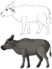 Water Buffalo Vector Illustration with Outline
