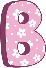 Cute Kid Letter B Pink Floral Uppercase Alphabet Character with White Daisy Pattern in Pastel Style for Girls Crafts Birthday Cards Kids Learning and Preschool Decorations