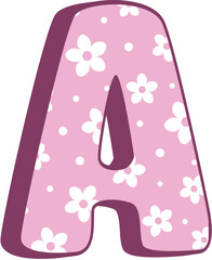 Cute Kid Letter A Pink Floral Uppercase Alphabet Character with White Daisy Pattern in Pastel Style for Girls Crafts Birthday Cards Kids Learning and Preschool Decorations
