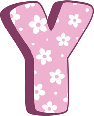 ute Kid Letter Y Pink Floral Uppercase Alphabet Character with White Daisy Pattern in Pastel Style for Girls Crafts Birthday Cards Kids Learning and Preschool Decorations