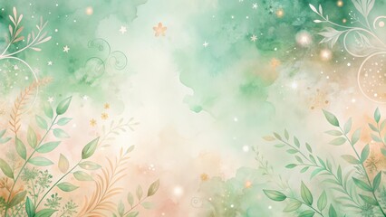 Enchanted Garden A Serene Watercolor Background with Delicate Botanicals and Sparkling Lights