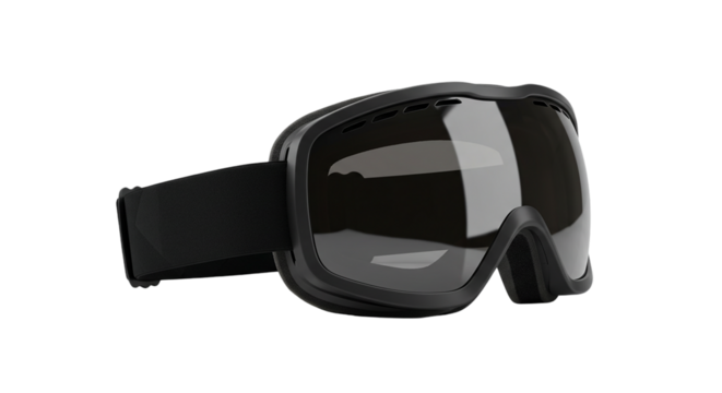 Embrace the Mountain Sleek black ski goggles reflecting winter adventures promising clarity on transparent background