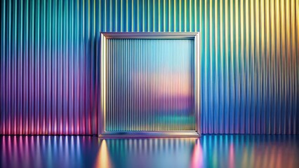 Reflective Metal Frame Against Iridescent Corrugated Wall
