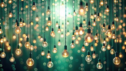 Illuminated Hanging Bulbs A Festive Atmosphere of Warm Light and Teal Backdrop
