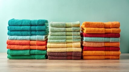Neatly Stacked Soft Bath Towels in Vibrant Hues for a Fresh and Clean Feeling