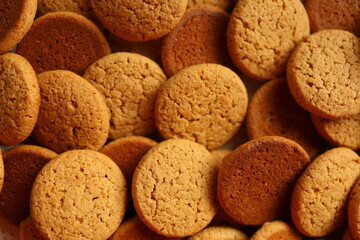 almond cookies background - crunchy oatmeal cookies - close-up Food Texture Background