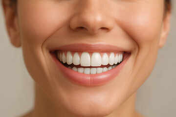 Obraz premium Radiant White Smile Close-Up Showing Healthy Straight Teeth and Natural Lips