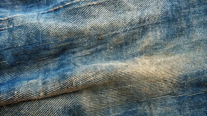 Detailed Close-Up of Textured Denim Fabric Showing Faded Blue Hues and Subtle Wrinkles