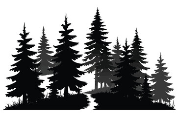 Pine Tree Forest Silhouette Black Evergreen Woods Vector Illustration

