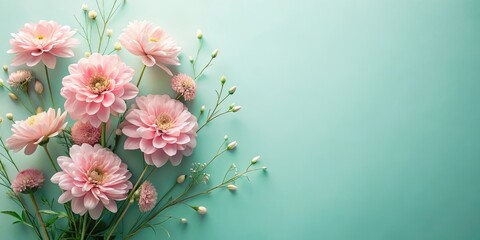 A Delicate Arrangement of Pastel Pink Blossoms on a Soft Aqua Background
