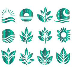 set of green luxury icons exotic jungle foliage set a well editable and vibrant summer leaf collection