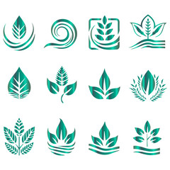 Well editable collection of hand-drawn style summer leaf and foliage doodles