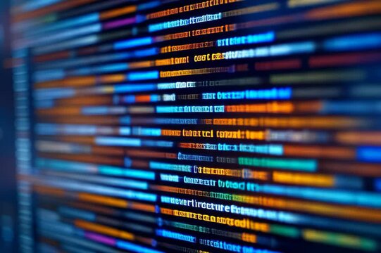 Programming source code abstract background. Creative abstract PHP web design, internet programming HTML language and digital computer technology business concept: 3D render video of the macro view of