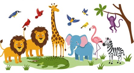 Cute Cartoon Safari and Jungle Animals Illustration