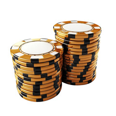 Stacks of Golden and Black Casino Chips on a Clean White Background