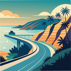 Coastal Road Trip A Scenic Drive Along the Ocean with Palm Trees