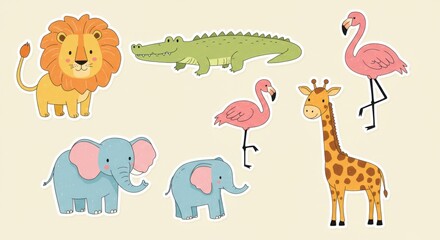 Cute Cartoon Safari Animals Collection