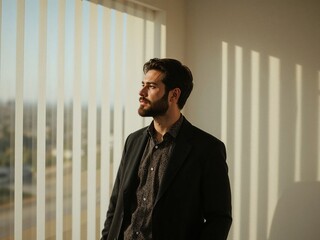 A Thoughtful Moment. Portrait of a Stylish Man in Contemplation by the Window.