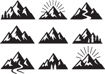 Mountain Icons Vector Silhouette Pack - EPS Download