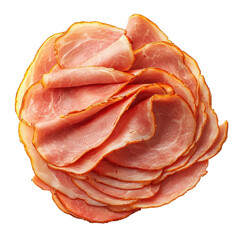 Sliced ham presented in an elegant arrangement on a Transparent background for culinary purposes, Sliced ham isolated on PNG background