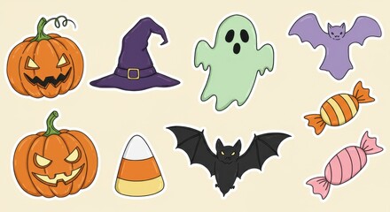 Naklejka premium Cute Halloween Cartoon Sticker Collection
