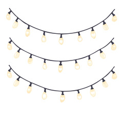 String Lights vector 2D flat illustration, isolated on a white background.