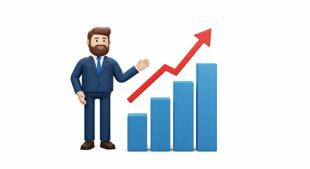 Businessman Celebrating Growth Success Chart 3D Render Mockup