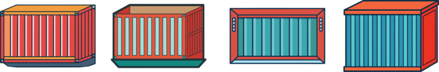 Shipping Container Flat Illustration Cargo Transport, Logistics, and Maritime Freight Concept