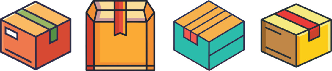 Simple Package Flat Illustration E-commerce Shipping, Delivery Box and Online Shopping Concept
