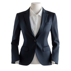 Elegant business attire: navy blazer paired with a crisp white shirt