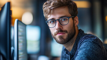 Software developer coding at tech firm