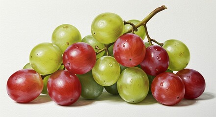 瑞々しい緑と赤の葡萄 光沢感溢れる写実的描写. AI Generated
