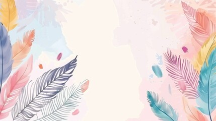 Colorful feathers watercolor banner, pastel background, website header