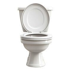 A white ceramic toilet with an open lid and seat, designed for sanitation and bathroom use. Png, Transparent background.