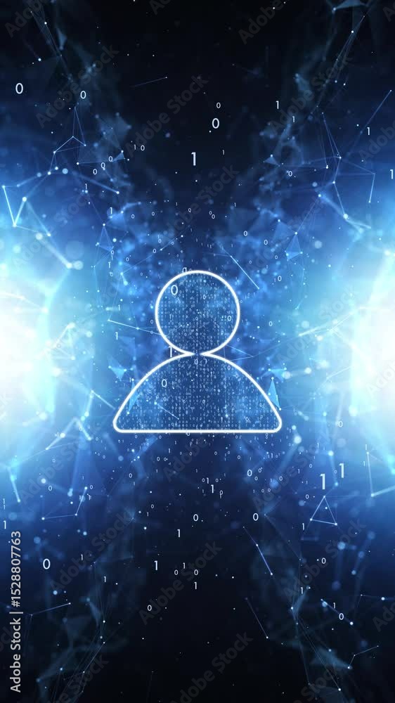 Sticker shining blue digital technology network with people icon loop vertical animation.