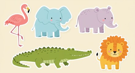 Set of Cute Cartoon Safari Animals