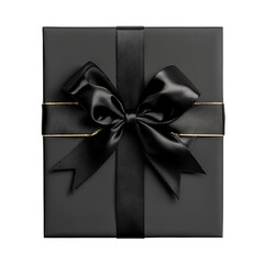 Elegant monochrome gift presentation with sleek ribbon and subtle gold accents