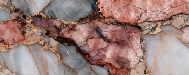 High resolution closeup of a red marble surface featuring bold natural white gray and brown veins creating a dramatic stone texture with striking color contrast