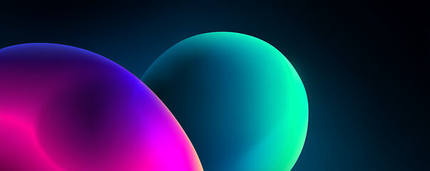  Abstract blue and pink spheres glowing on dark gradient background