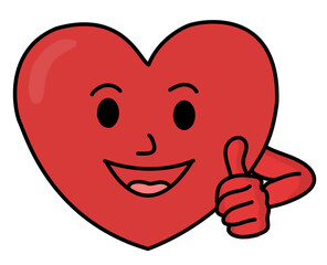 Happy heart character giving thumbs up