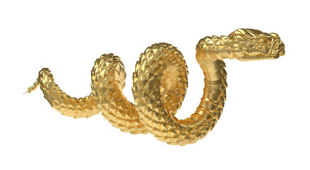 Golden 3D snake with metallic scales in spiral pose – fantasy serpent concept