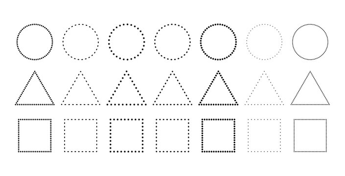 Geometric circle with dashed cutout lines and abstract pattern effect. Flat vector illustration isolated on white background.