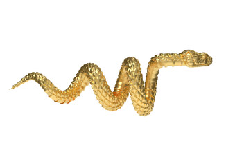 Golden 3D snake with metallic scales in spiral pose – fantasy serpent concept