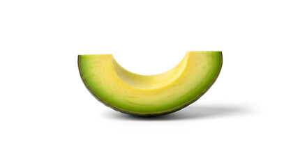 An avocado slices levitating with soft shadows on pure white background — modern food styling concept