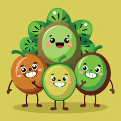 Cute Cartoon Kiwi Fruit Characters Bundle Illustration