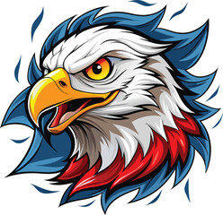 Stylized Eagle Head with Patriotic Colors and Sharp Details on a White Background