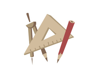 Geometry set triangle ruler compass pencil