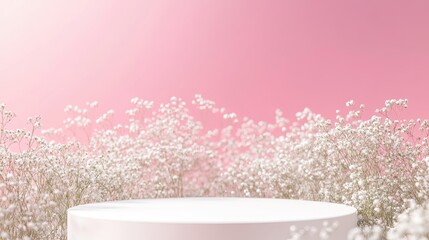Product Display Podium on Pink Floral Background
