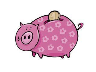 Pink piggy bank with flower pattern saving money