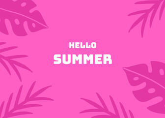 Summer background illustration with pink colour. Social media banner and presentation background template. Apparel packaging, coconut and sun, holiday and travel business